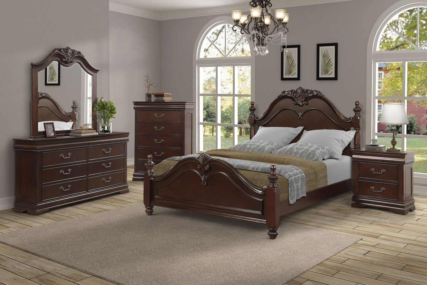 Traditional Style Bedroom In A Dark Cherry Finish