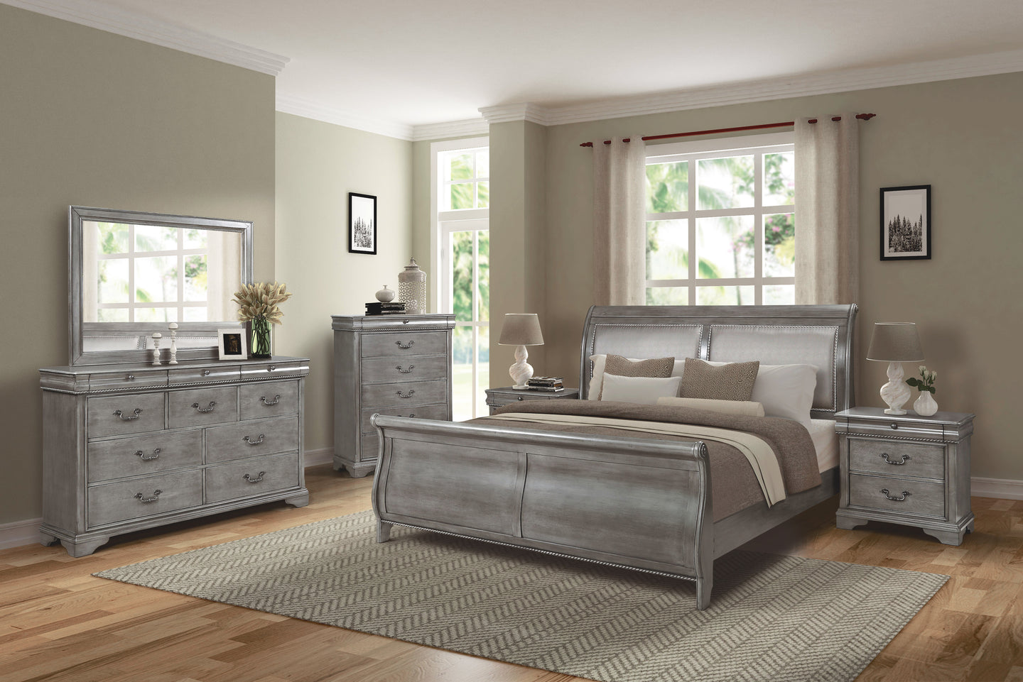 Traditional Styling Bedroom With A Gray Finish With Pewter Overtones Bedroom