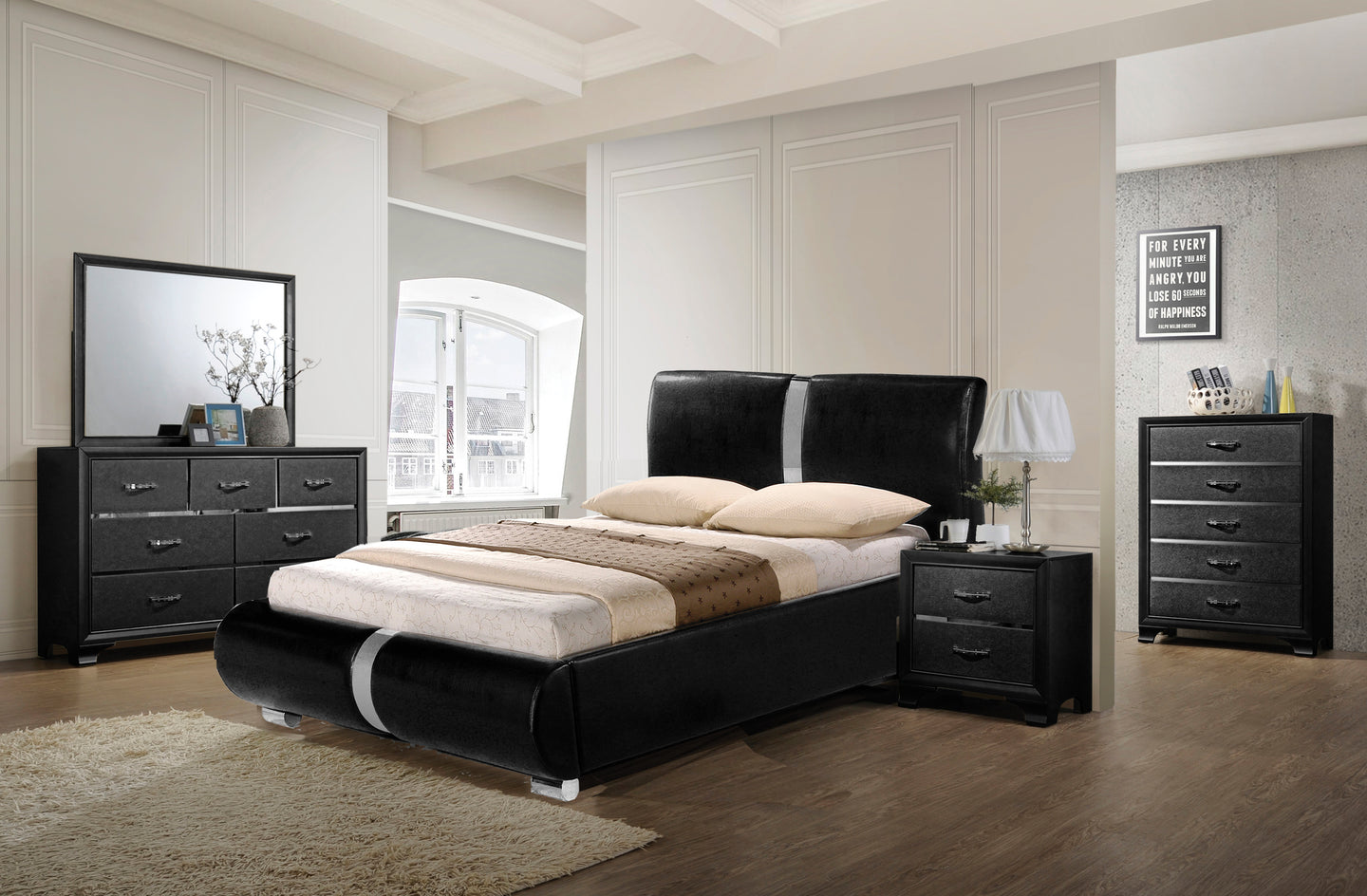Contemporary Style In A Black Finish Bedroom