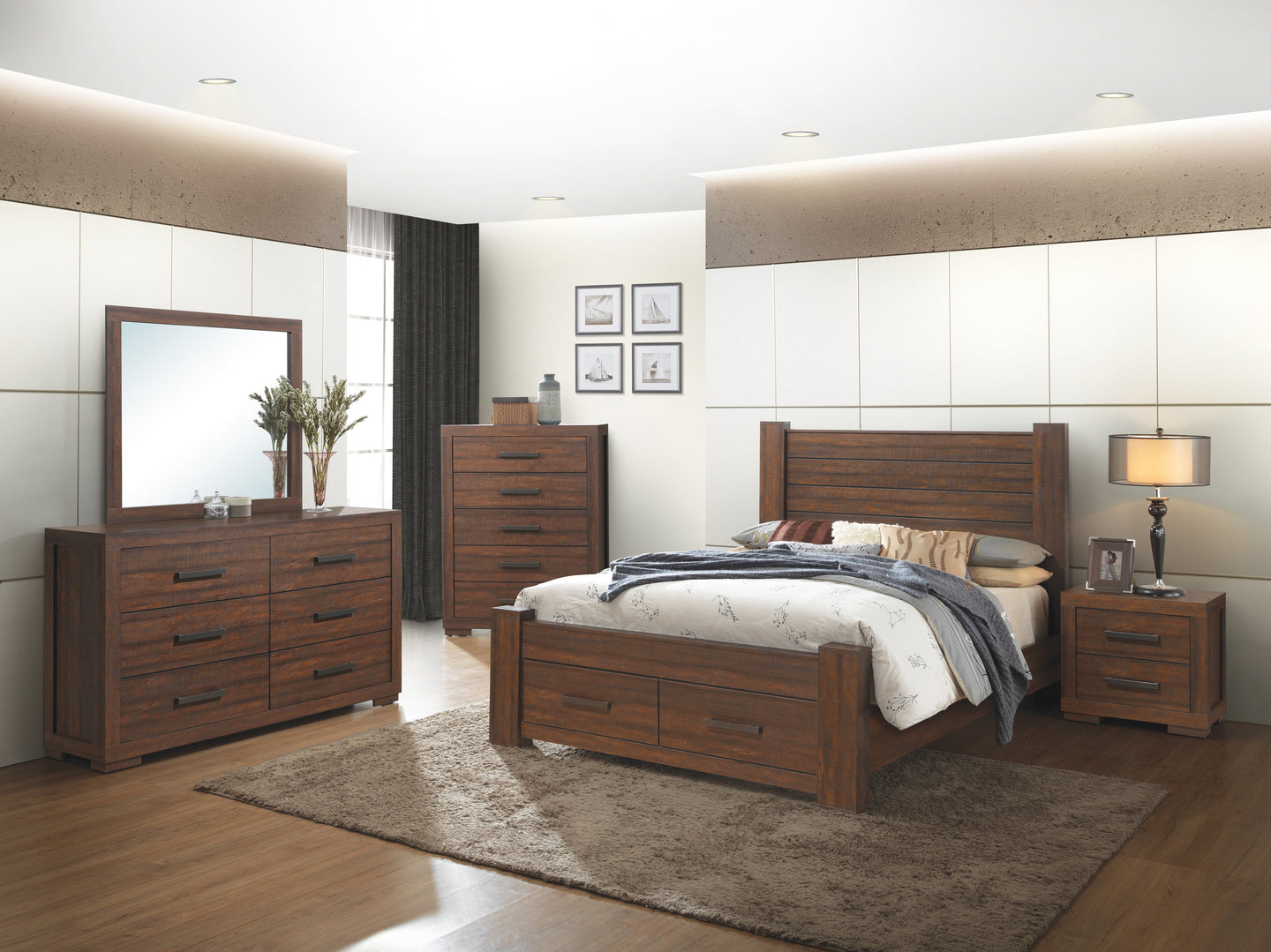 Traditional Style Bedroom In A Dark Brown Finish