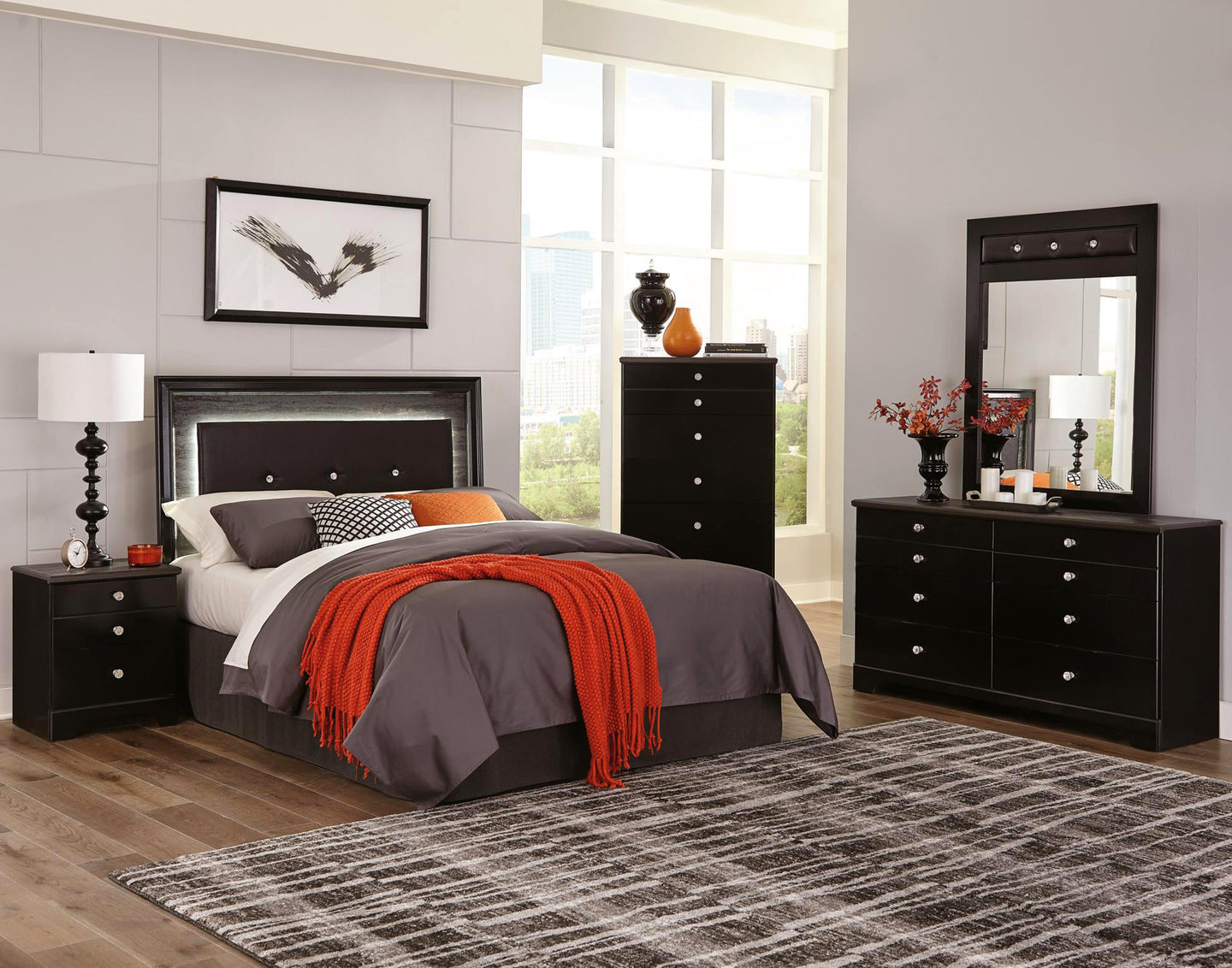 Contemporary Collection In A Black Finish With Granite Like Finish Top Bedroom