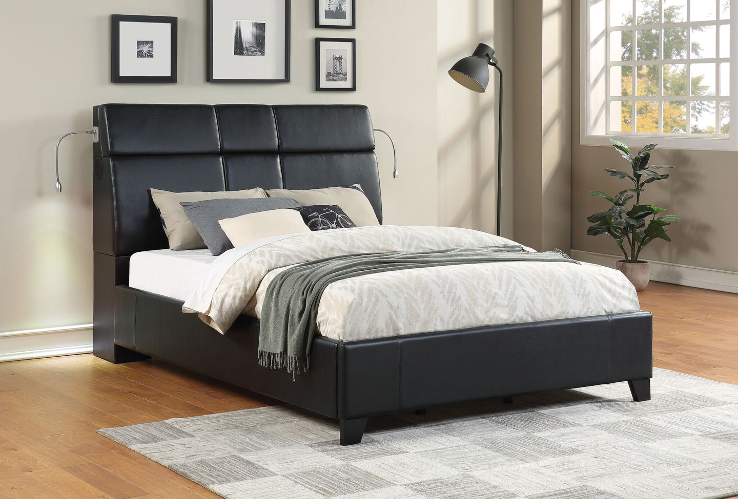 Fully Upholstered Bed In A Black Pu Fabric