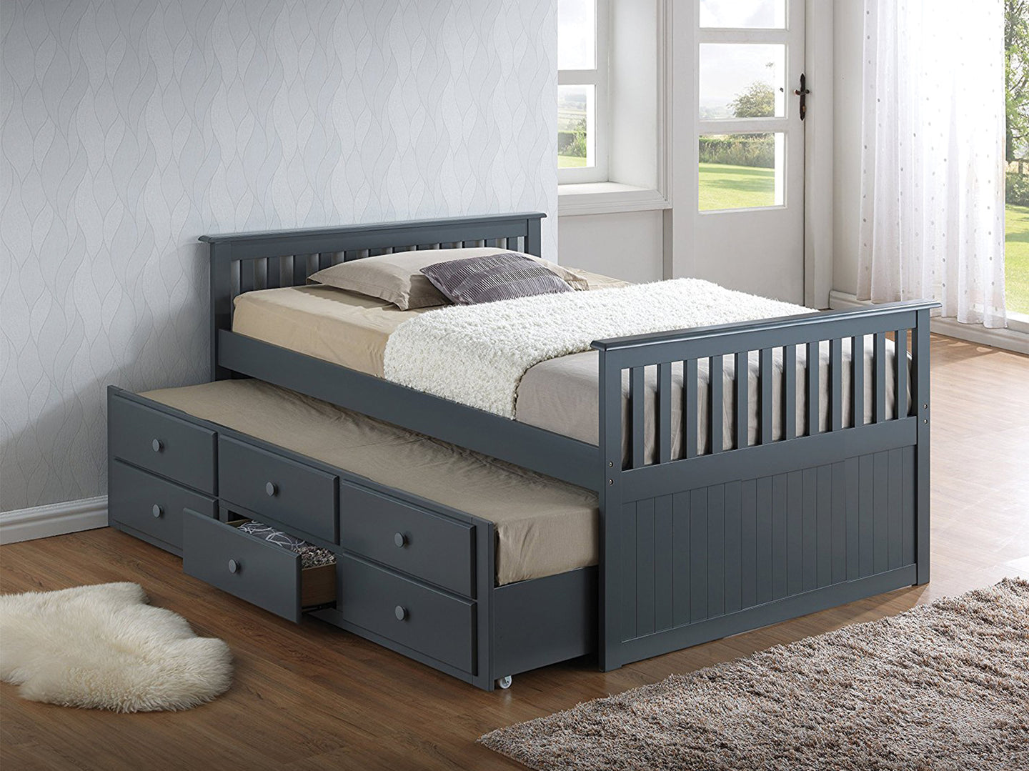 Twin Size Captains Bed In A Grey Finish