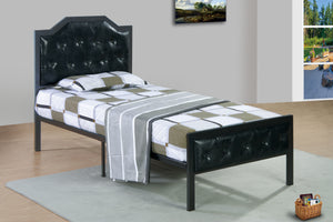 Gun Metal Frame Bed With Black Tufted Pu