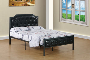 Gun Metal Frame Bed With Black Tufted Pu