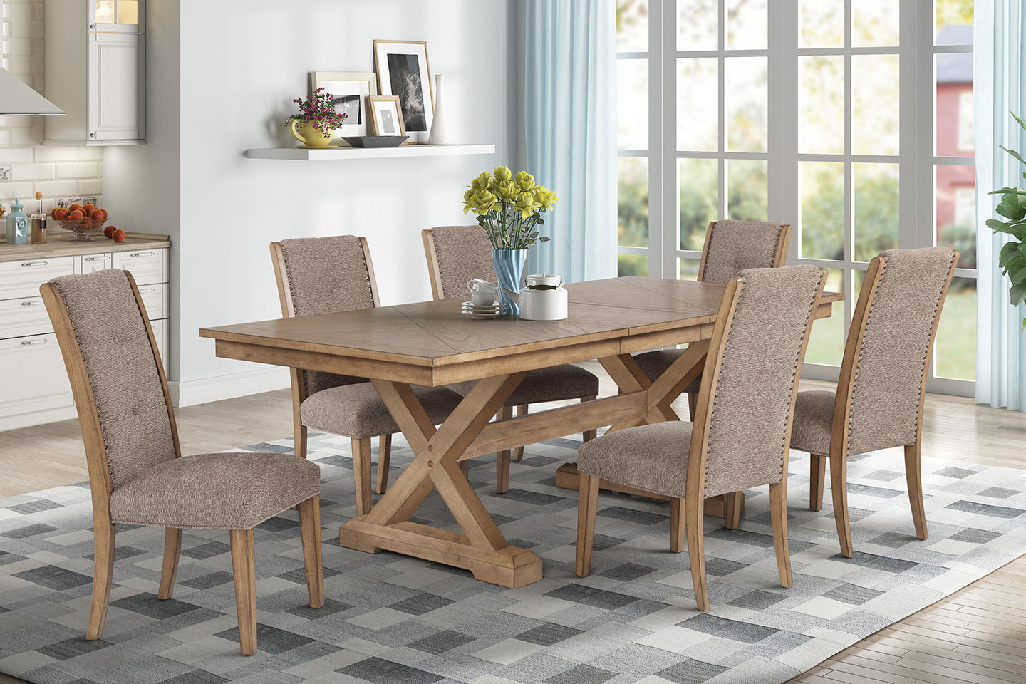 Contemporary Dining Set With A Rustic Blend In Medium Brown Finish