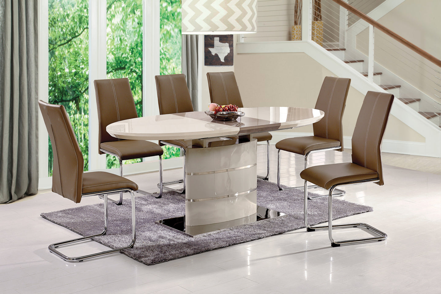 Euro Style Dinette In A Tu-Tone Cream And Brown Acrylic Finish