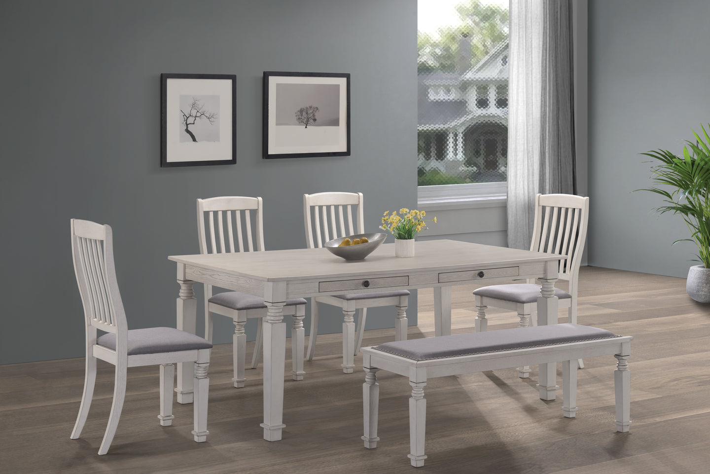 Rustic Design Dining Set In A Antique White Finish