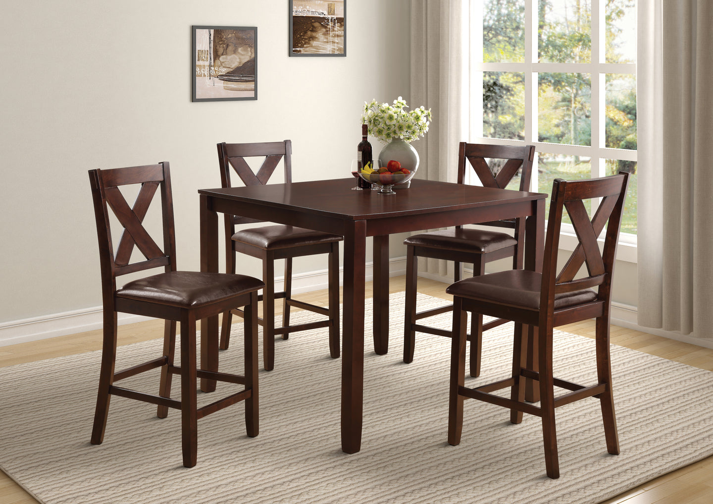 Pub Dining Set In A Medium Brown Finish