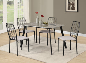 Modern Style Dining Set Features Black Metal Flaired Table