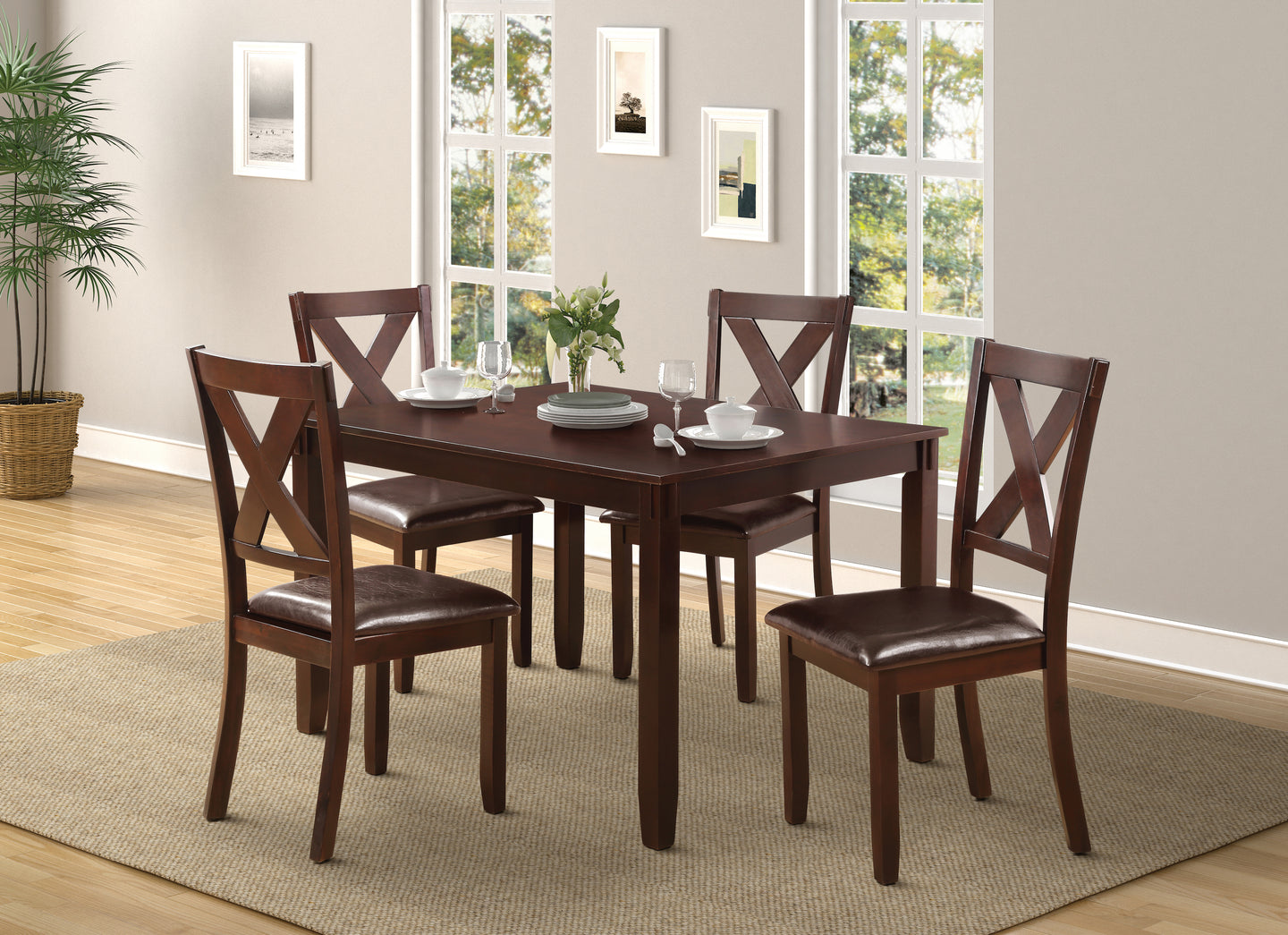 Contemporary Dining Set In A Medium Brown Finish