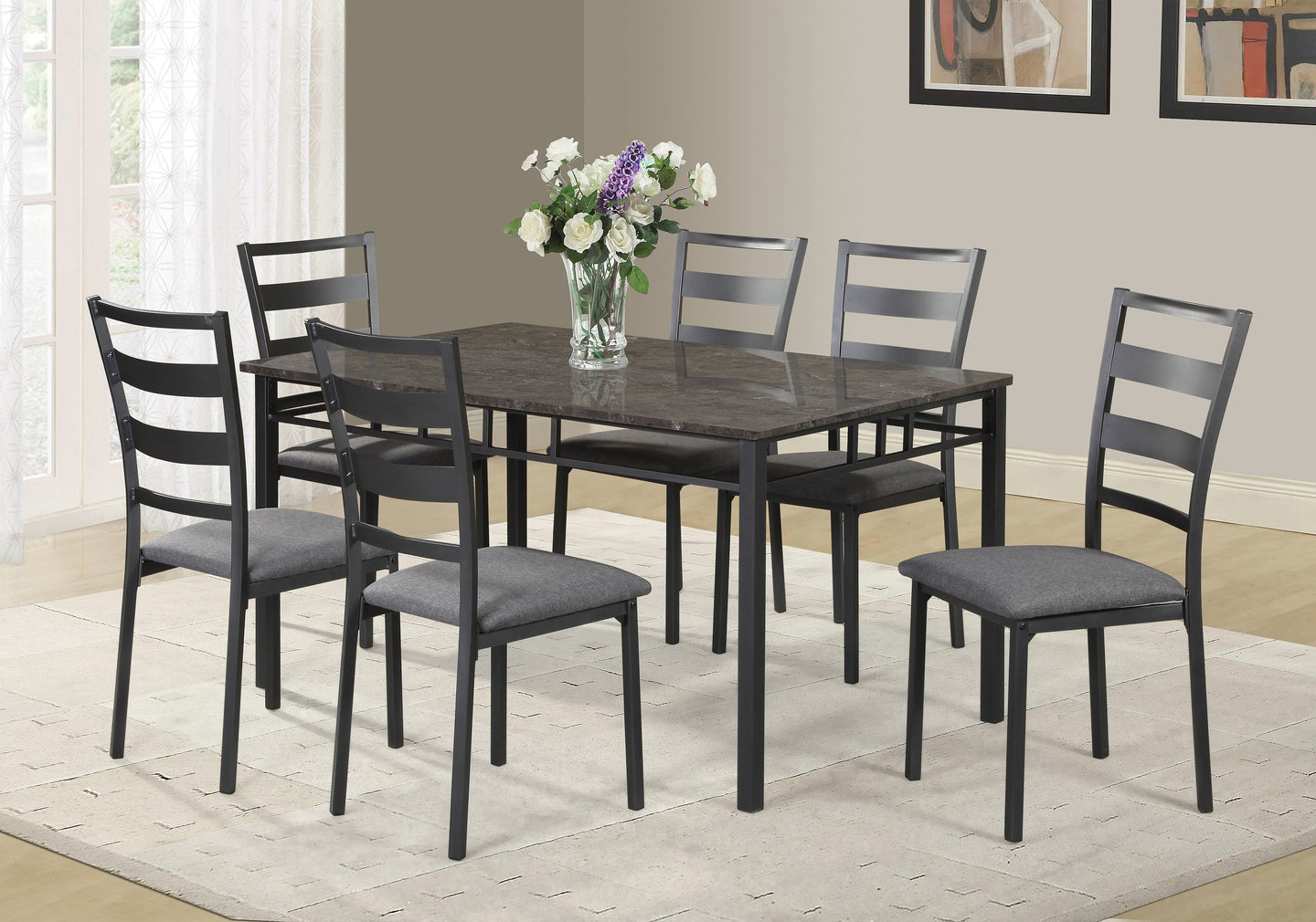 Contemporary Style Dinette With A Charcoal Faux Marble Table Top