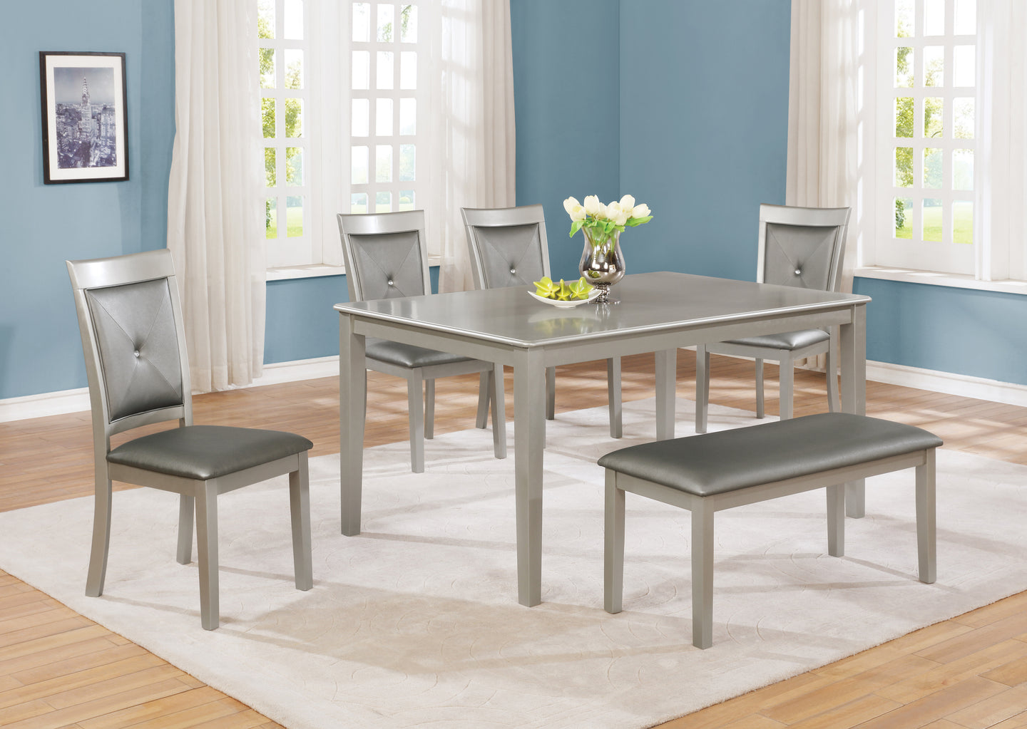 Contemporary Dining Set In A Silver Finish