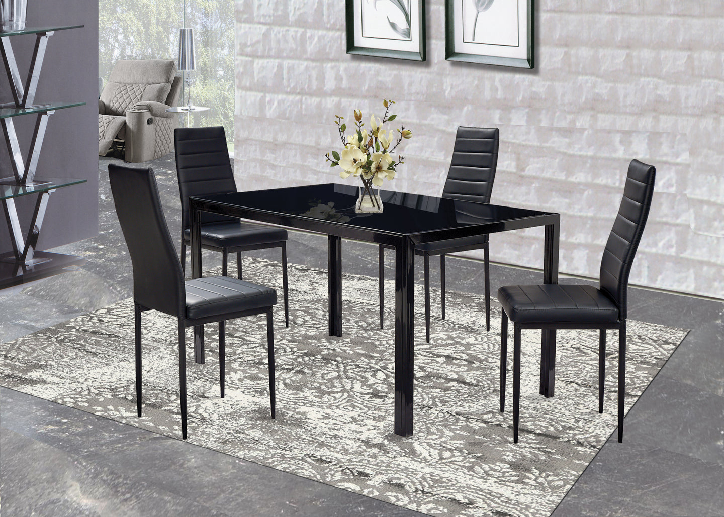 Modern Style Dining Set In A Glossy Black Finish