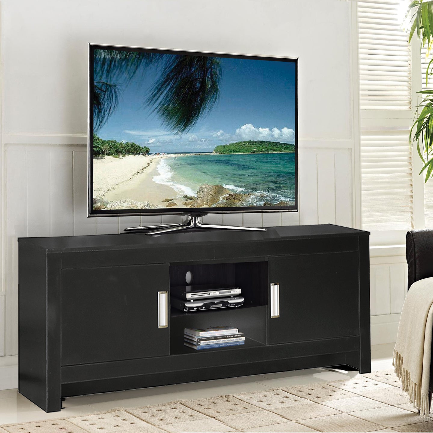 Large Tv -Stand In Black Finish