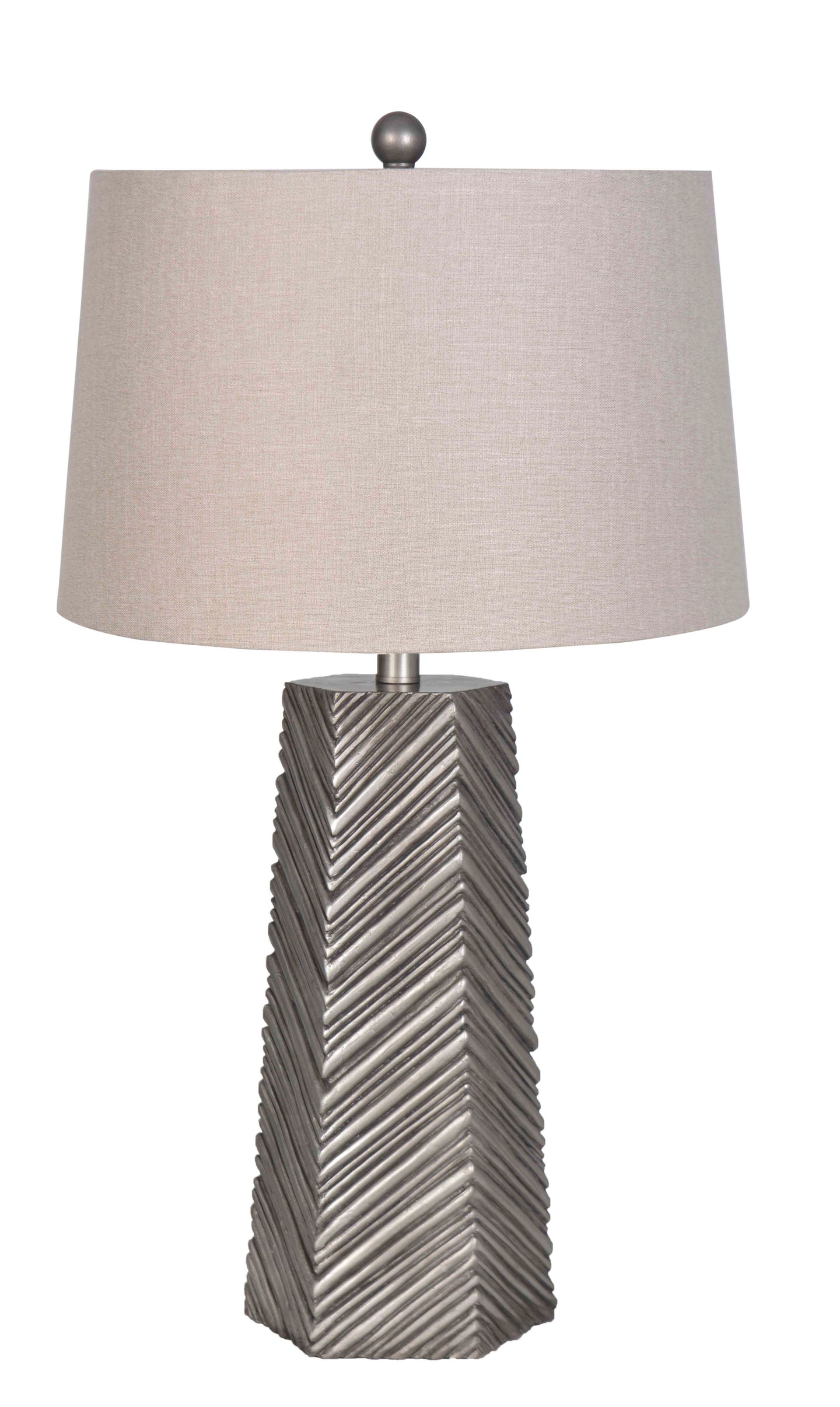 Table Lamp Features A Polyresin Base In Silver And Black Look