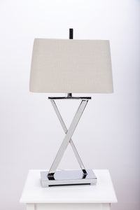 Table Lamp In Chrome Finish With A Light Grey Shade