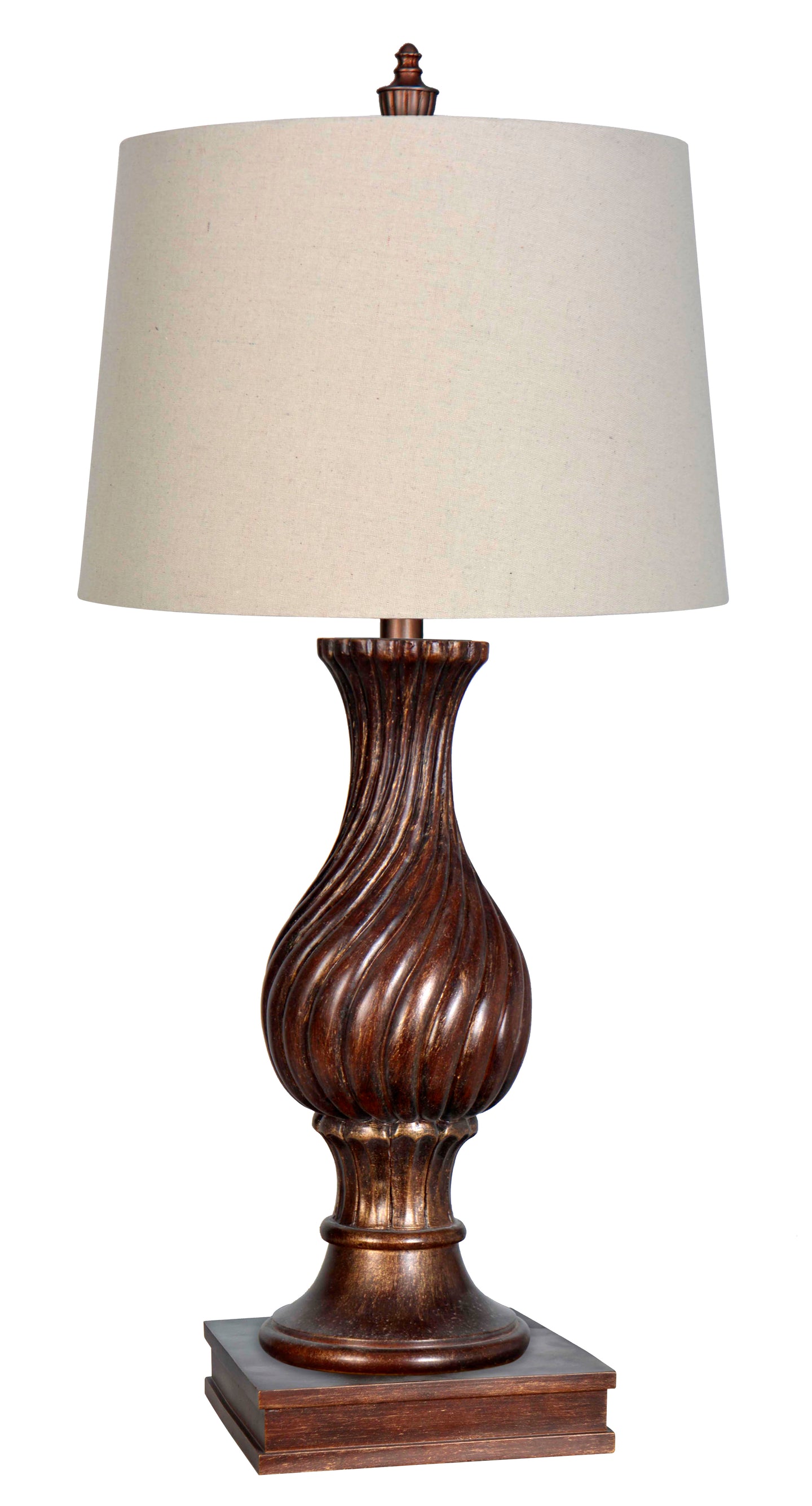 Table Lamp Features A Polyresin Base in Brown In Gold Highlights