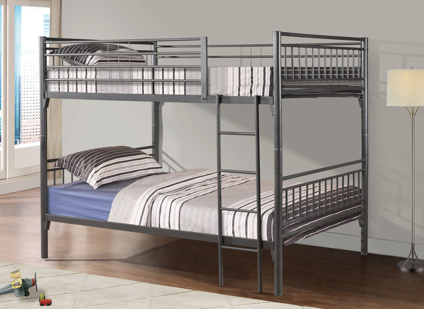 Full Over Full-Size Metal Bunk Bed in Gray