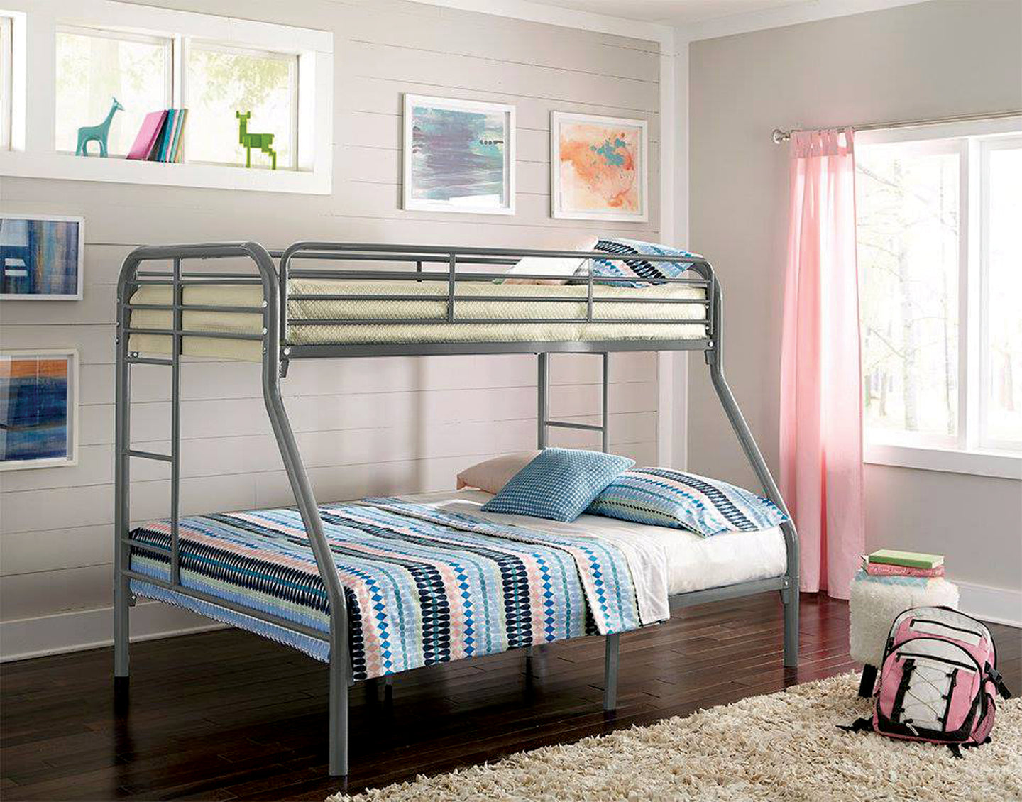 Twin Over Twin Metal Tubular Bunkbed in Gray