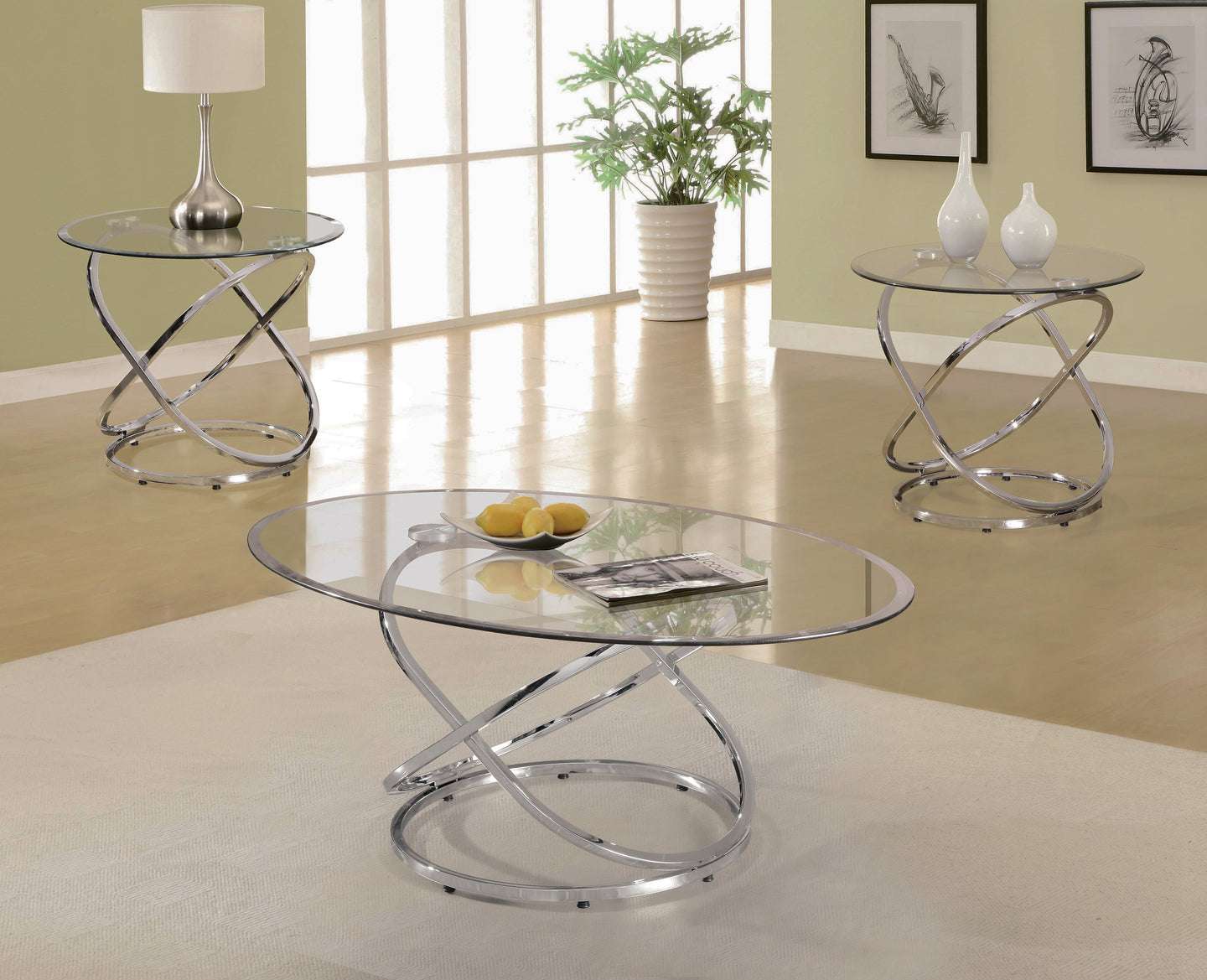 Contemporary 3-Pack Tables In A Chrome Finish