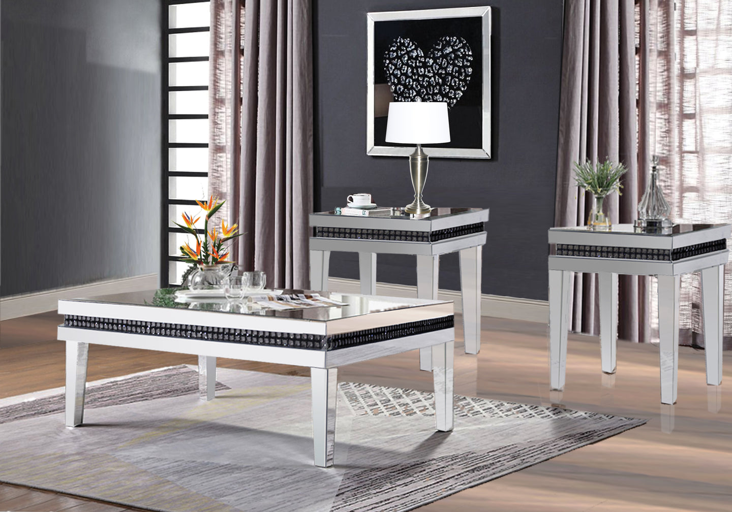 Rectangular Shape Cocktail Table With Square Sized End Tables