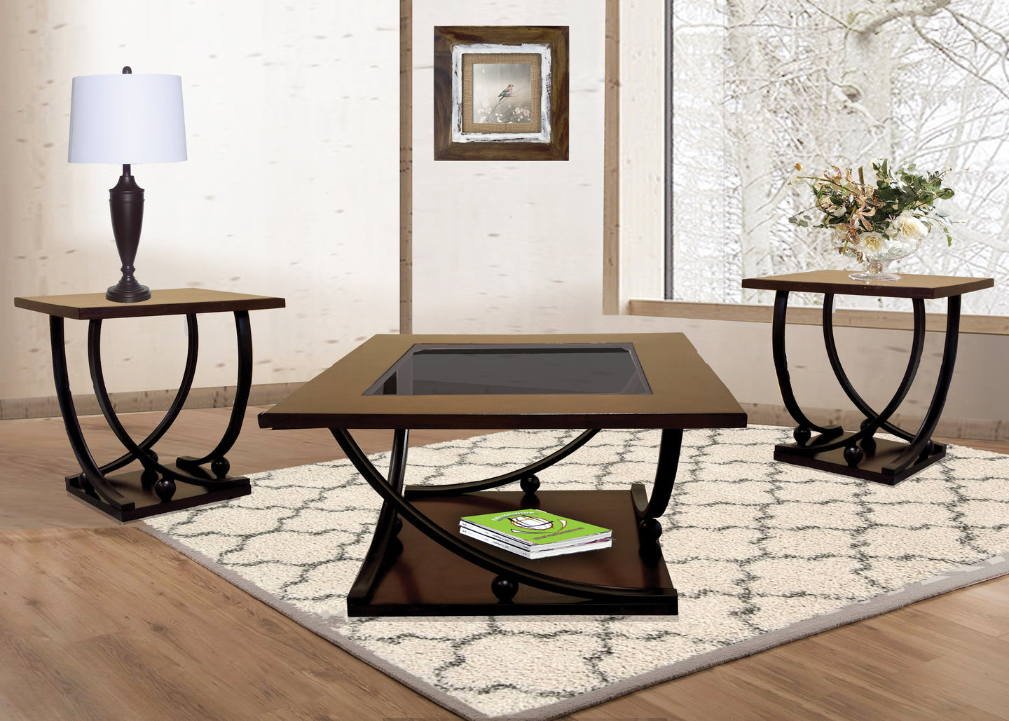 Contemporary Style 3 Pack Tables In A Medium Brown Finish