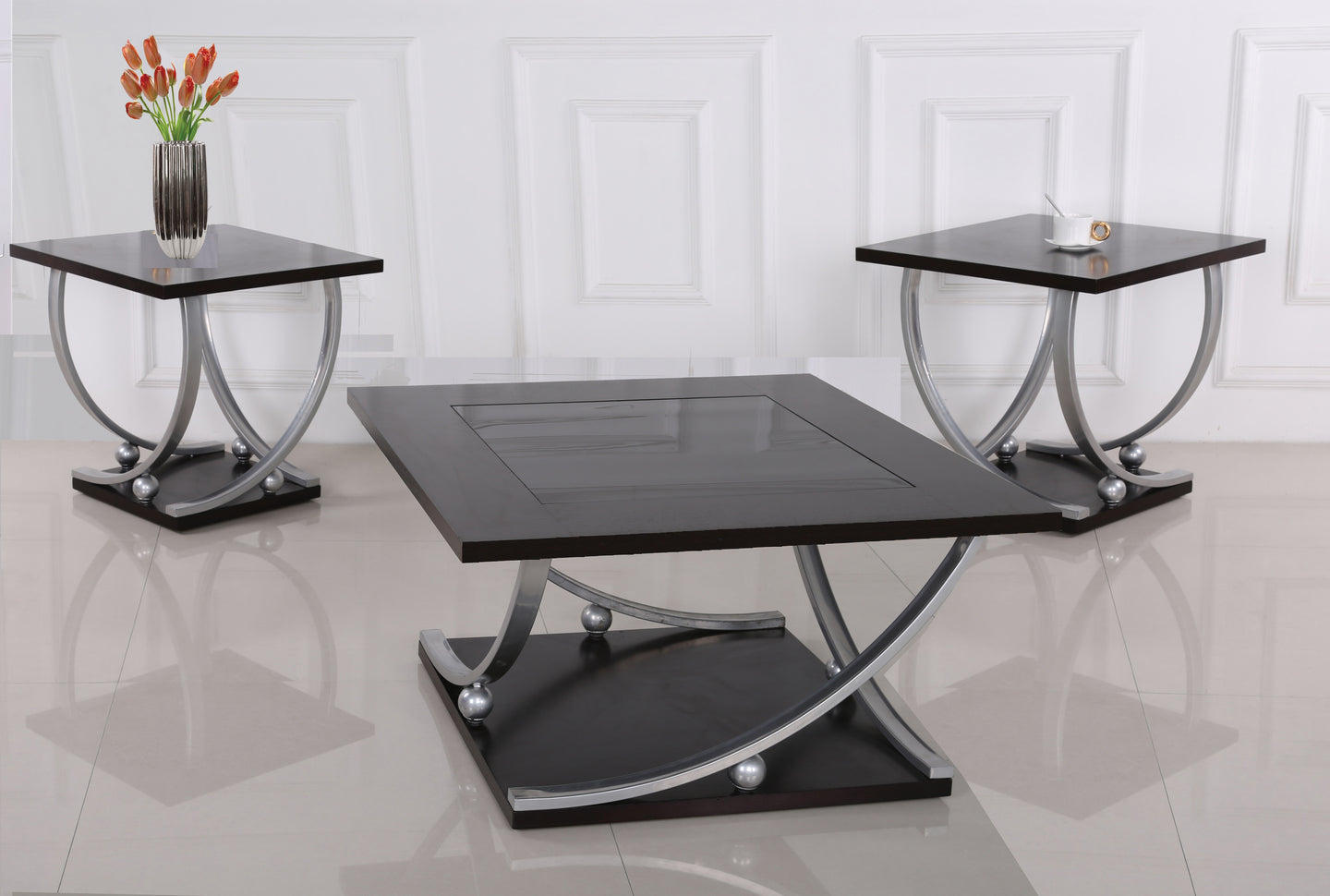 Contemporary Style 3 Pack Tables In A Black Finish