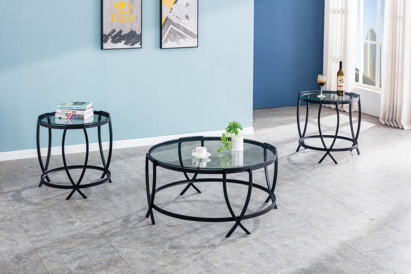 Contemporary Style Tables In A Black Finish