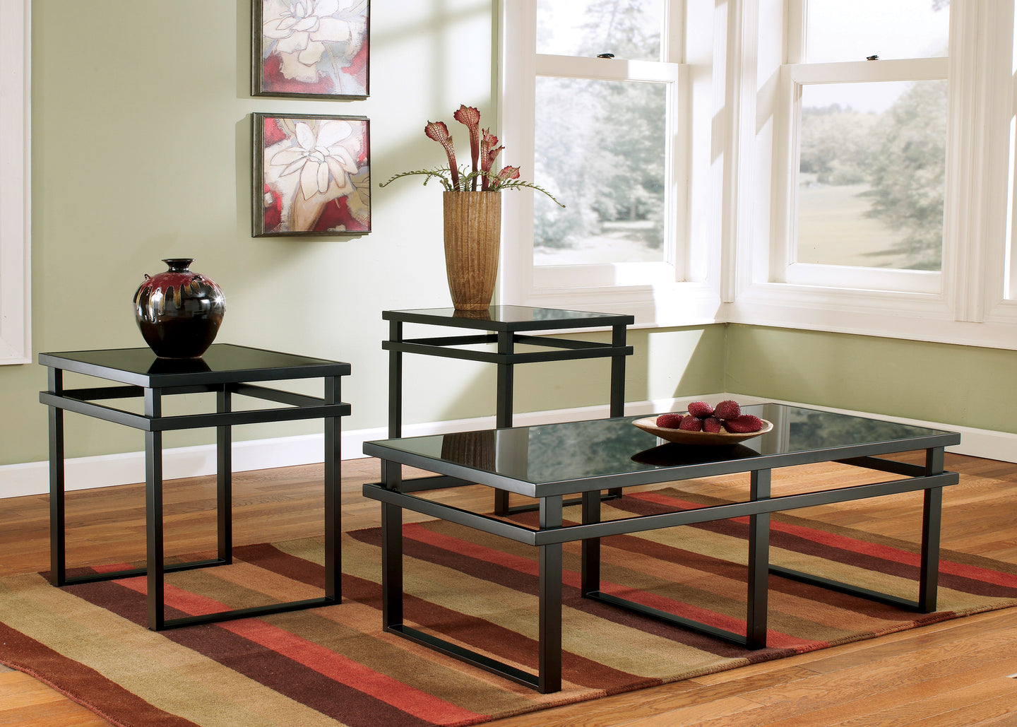 Contemporary Style 3-Pack Tables Black Metal Finish