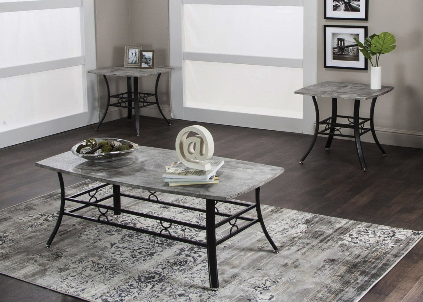 Contemporary Coffee Table Set With Faux Concrete Gray Finish