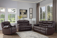 Load image into Gallery viewer, Motion Group In A Brown Pu Fabric Triple Channeled Back With Scoop Seating
