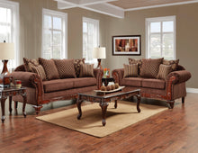 Load image into Gallery viewer, Traditional Styling In A Brown Textured Fabric Living Room

