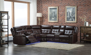 Motion Sectional In A White Leather Air Fabric In A Brown Leather Air Fabric