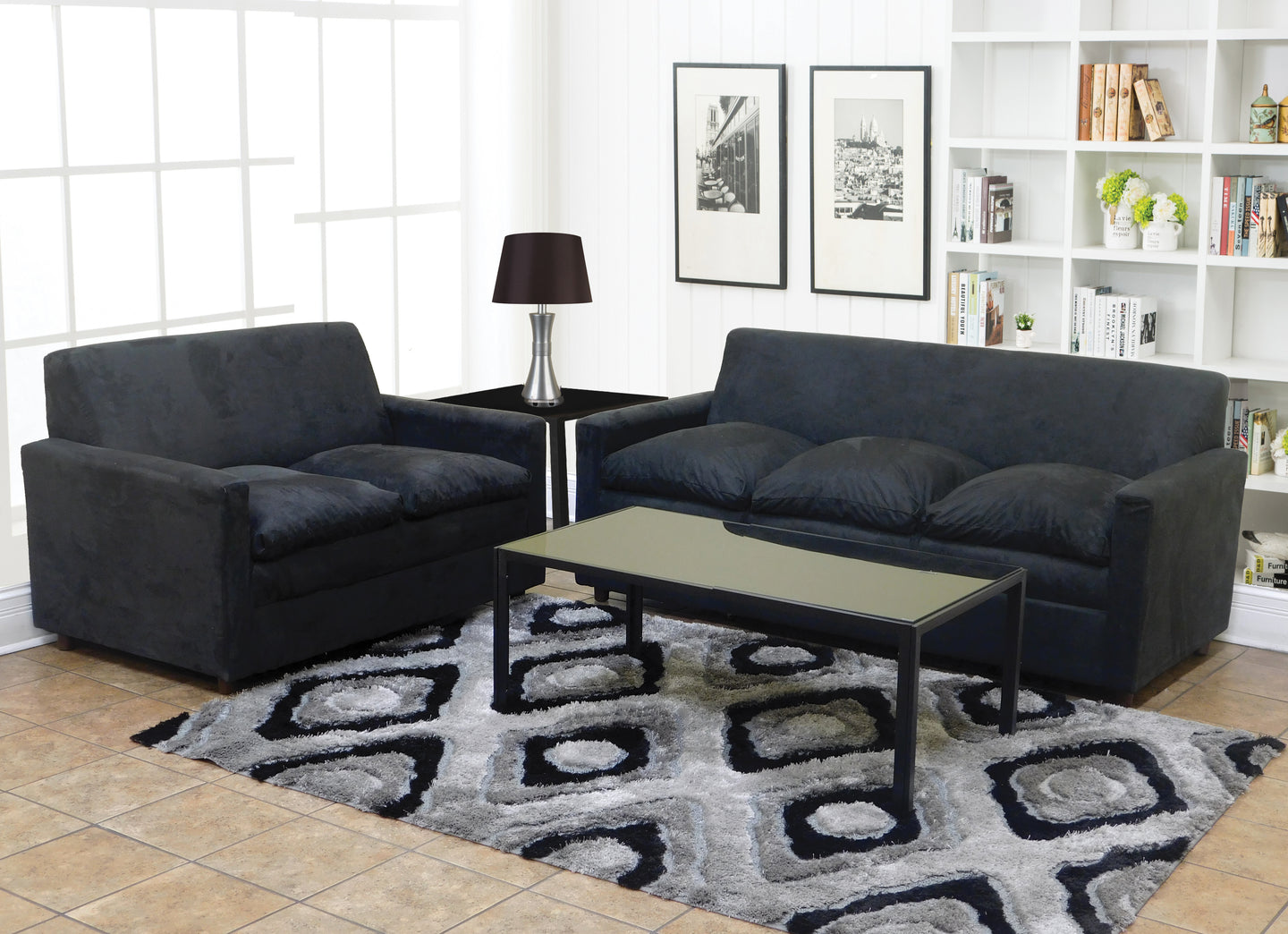 Apartment Size Living room In Black Microfiber