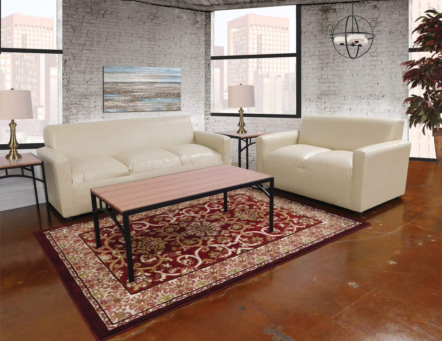 Apartment Size Living room In Beige Leather