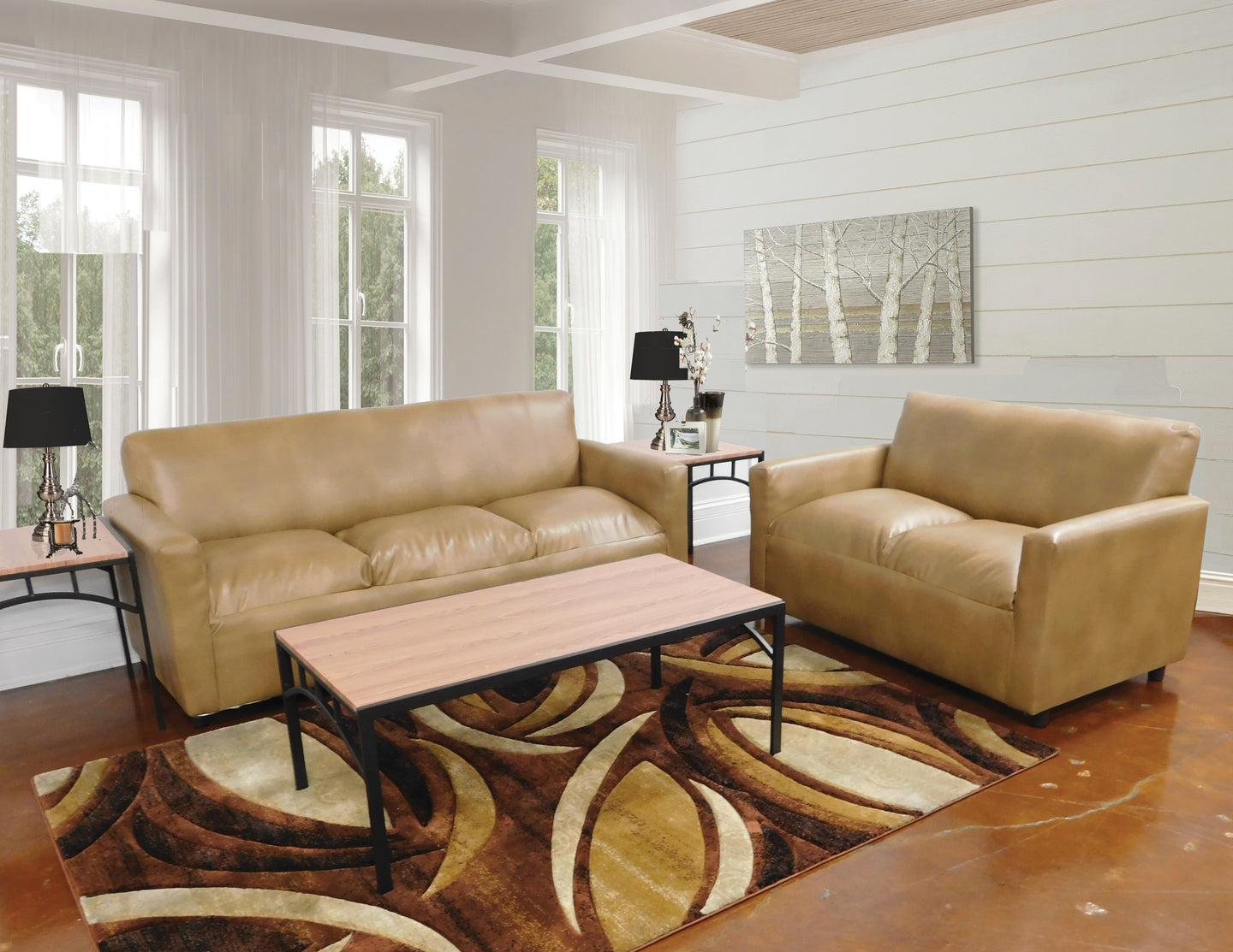 Apartment Size Living room In Dark Beige Leather