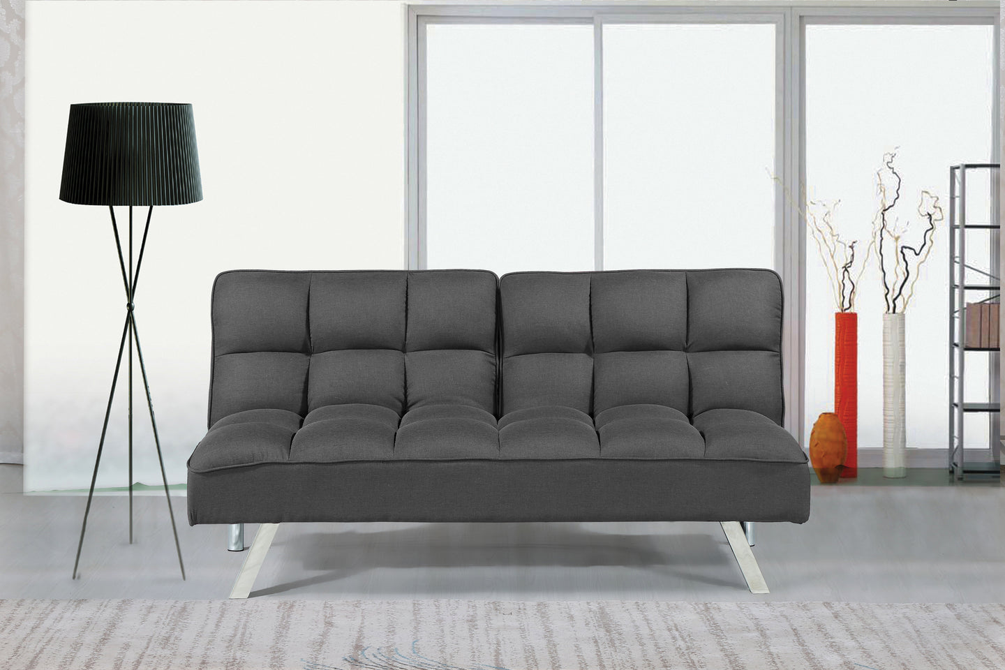 3 Position Click Bed In Grey Fabric