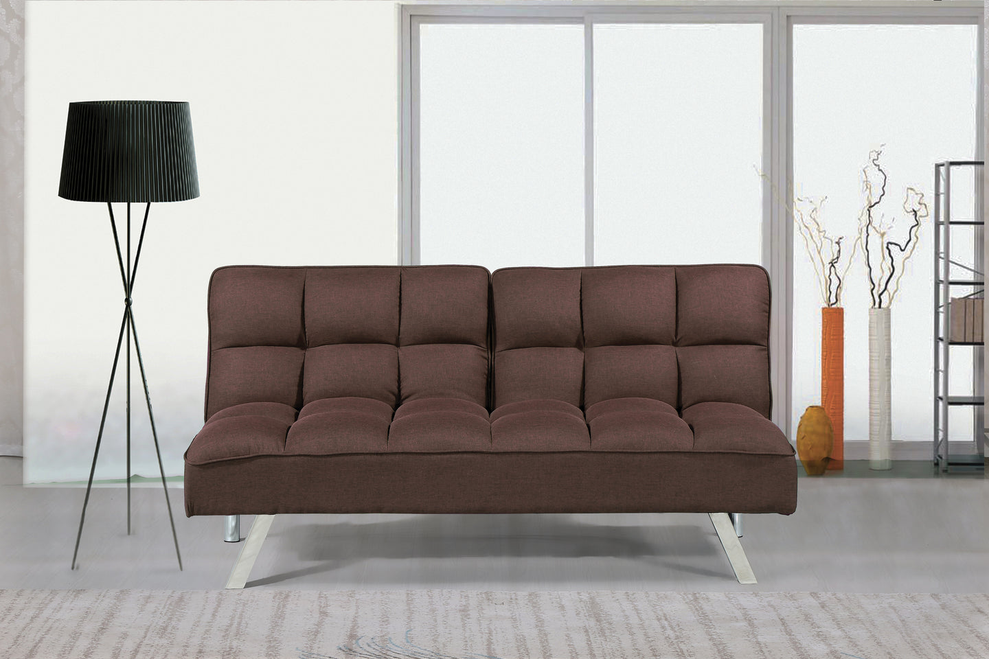 3 Position Click Bed In Brown Fabric