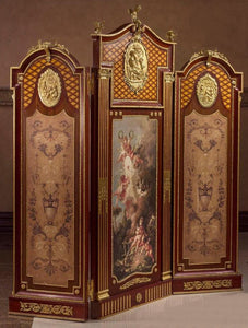 brown divider for rooms with french art and gold trimming